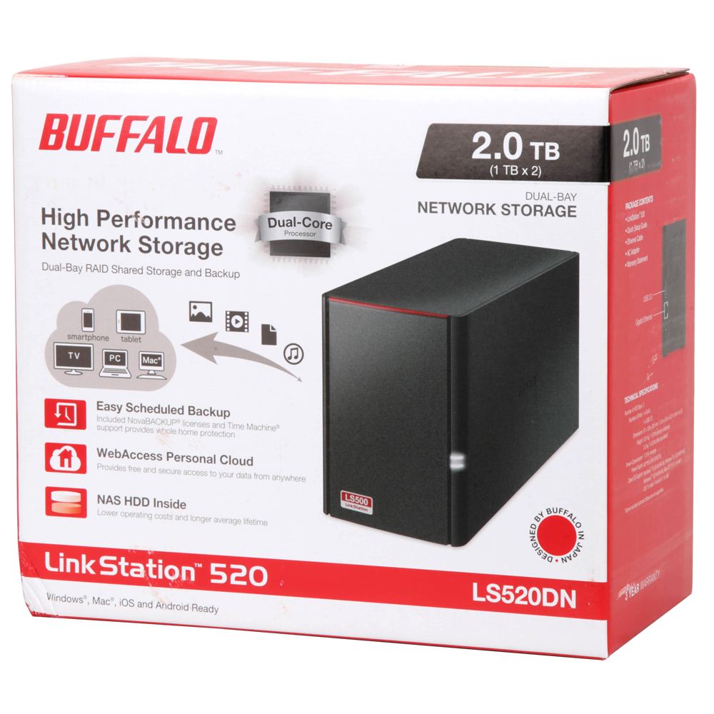 LinkStation 520 2TB (2 x 1TB) 2-Drive Personal Storage with Hard Drives Included (LS520DN0202) - Micro Center