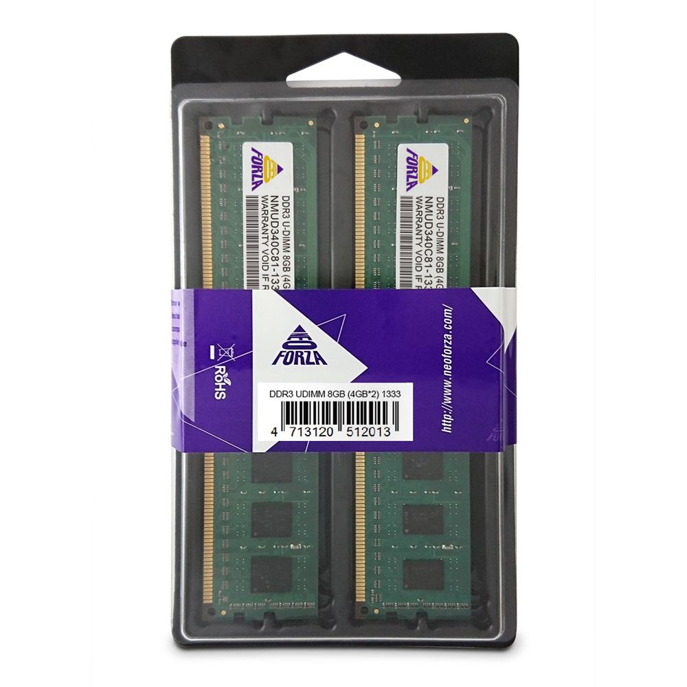 Neo Forza 8GB (2 x 4GB) DDR3-1333 PC3-10600 CL9 Dual Channel Desktop Memory  Kit NMUD340C8113CA2 - Green