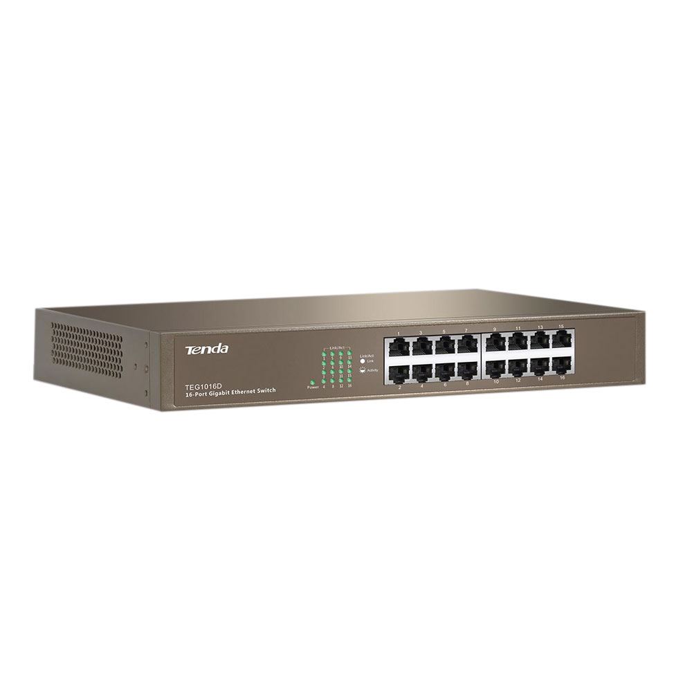 Tenda TEG1016D 16-port Gigabit Ethernet Switch Conmutador de red no administrado Switch de red Full duplex No administrado, Bidireccional completo 