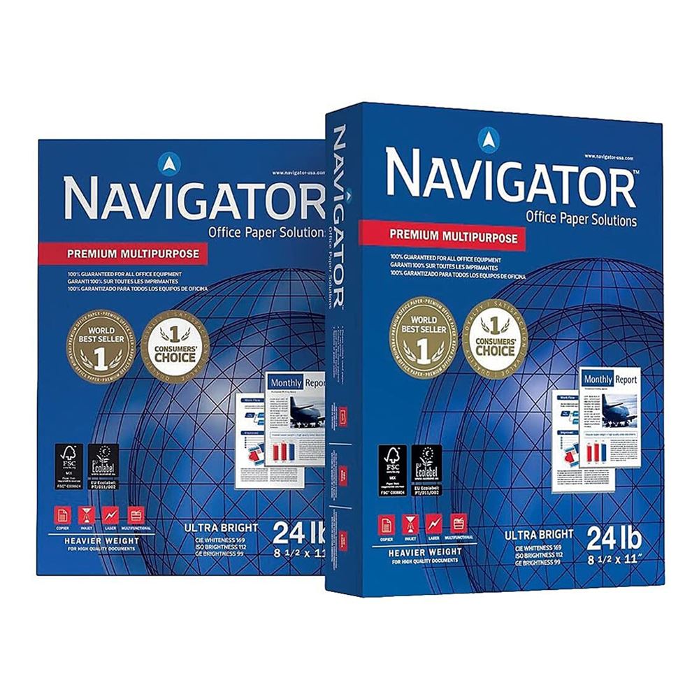 Navigator Platinum Paper 99 Brightness 24lb 8-1/2 x 11 White 2500/Carton 