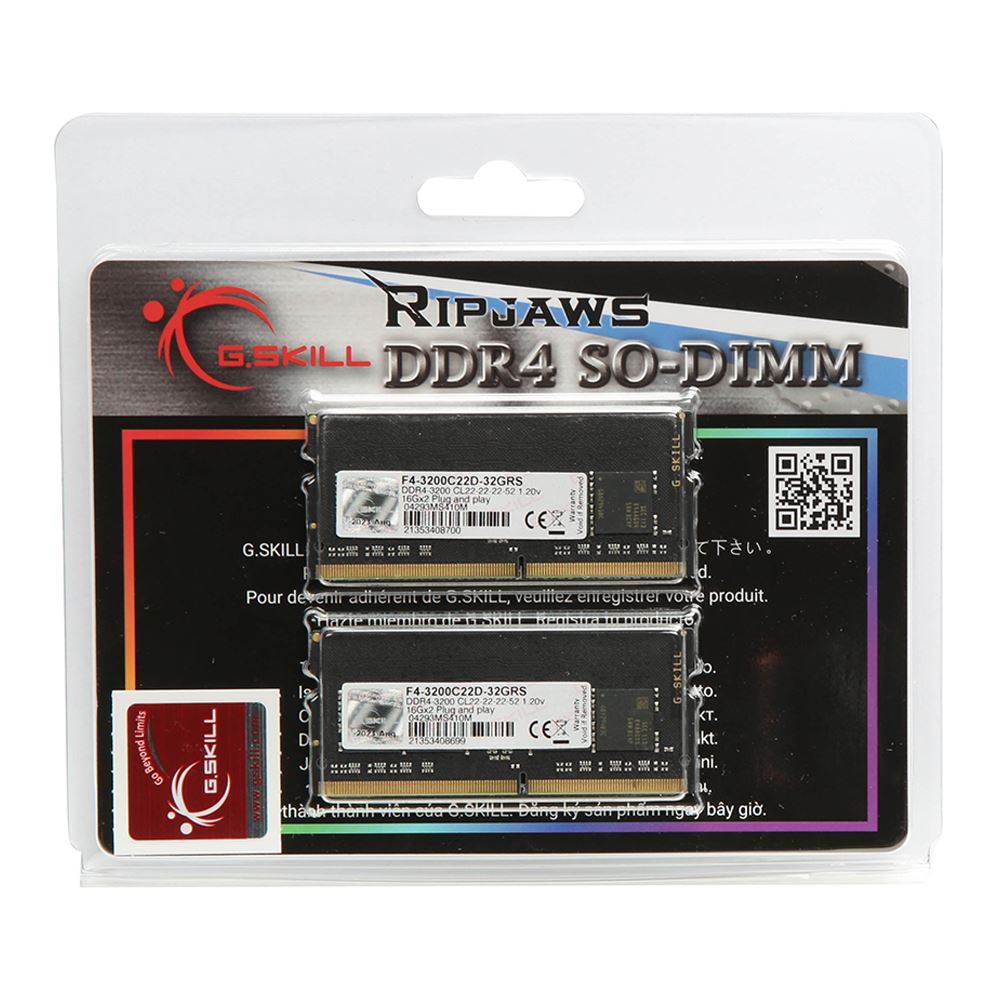 G.Skill Ripjaws 32GB 2 x 16GB DDR4-3200 PC4-25600 CL-22 SO-DIMM 