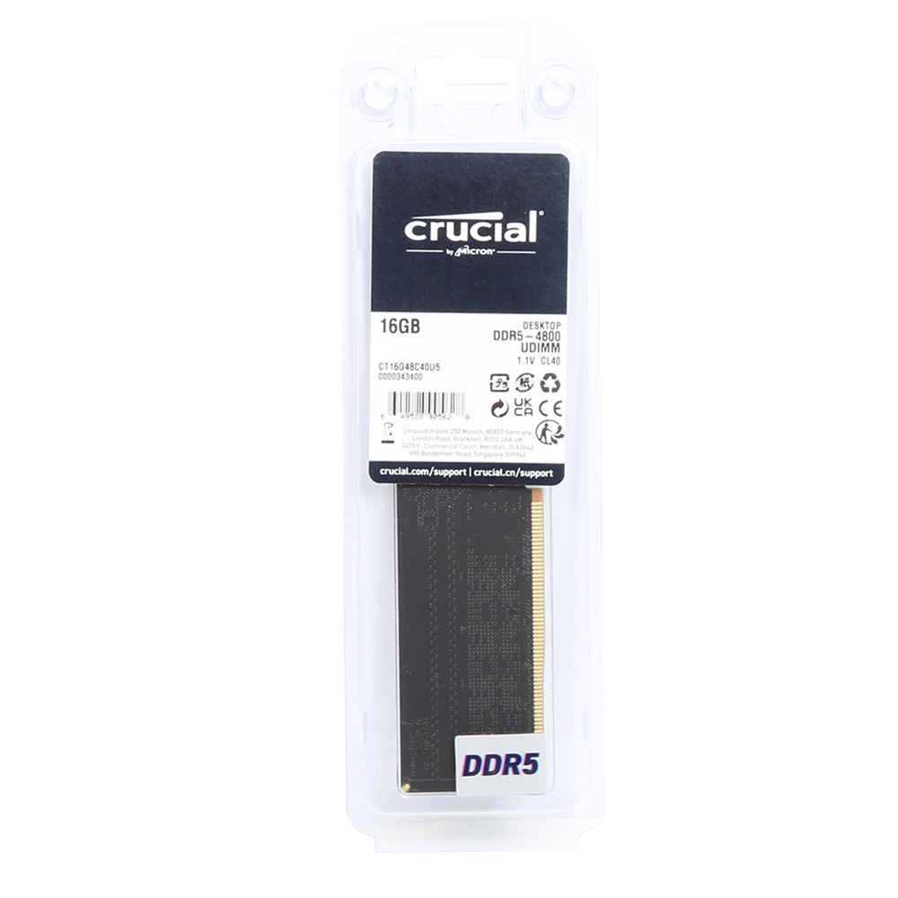 Crucial 16GB DDR5-4800 PC5-38400 CL40 Single Channel Desktop Memory Module  CT16G48C40U5 - Black - Micro Center