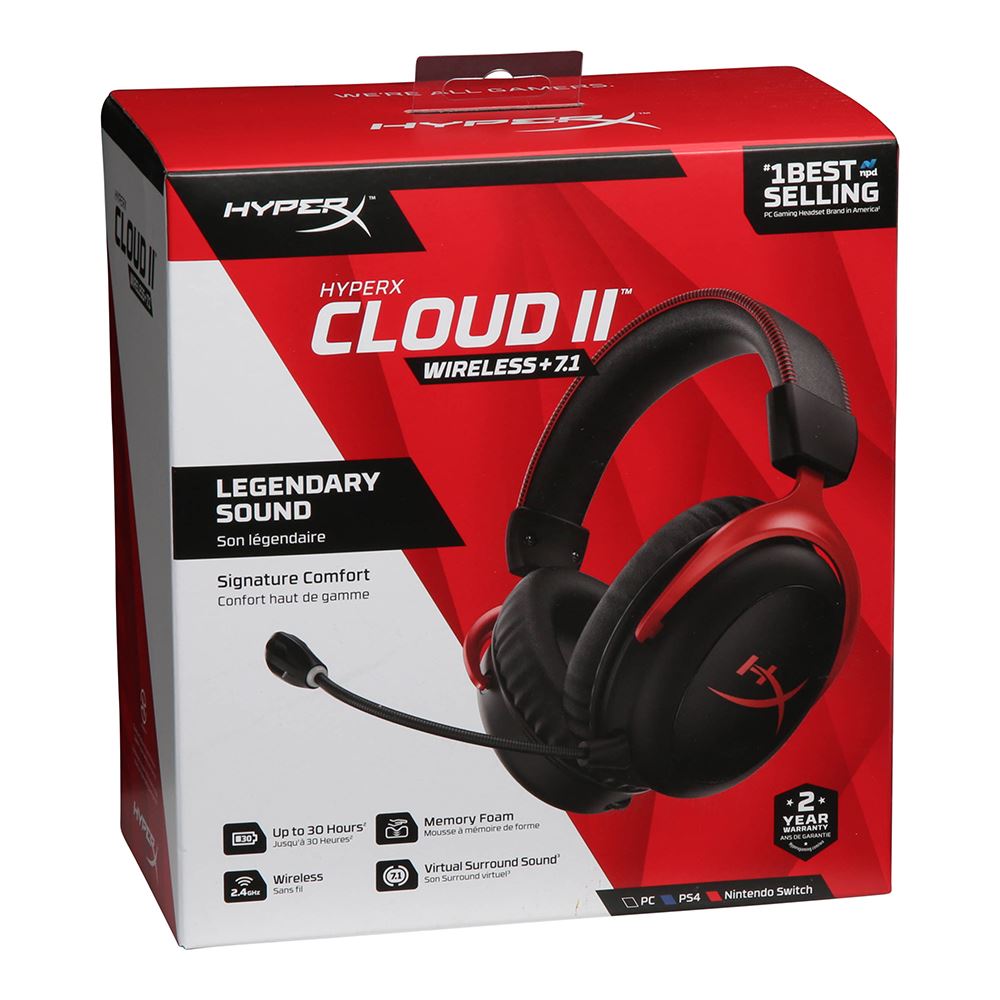 HyperX Cloud II Wireless Gaming Headset w/ 7.1 Surround Sound; Long Lasting  Battery Up to 30 Hours, Memory Foam, Detachable - Micro Center