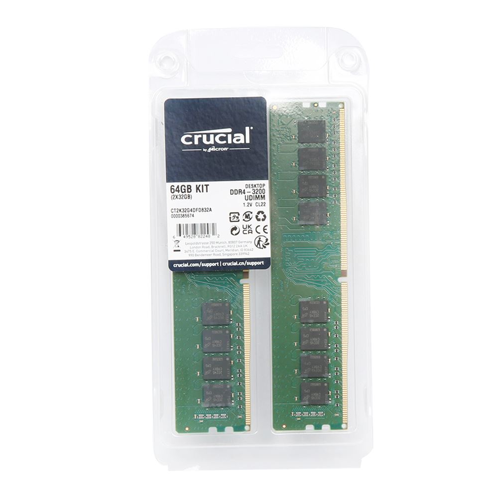 Crucial 64GB (2 x 32GB) DDR4-3200 PC4-25600 CL22 Dual Channel Desktop  Memory Kit CT2K32G4DFD832A - Green