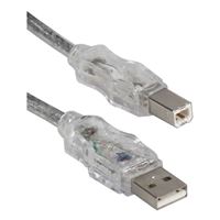 QVS USB 2.0 480Mbps Type-A Male to B Male 3 ft. Translucent Cable with Red LEDs