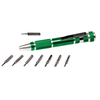 Performance Tools 9-Piece Precision Pocket Screwdriver with Star Bits Green