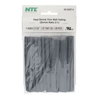 NTE Electronics HS-ASST-4 Thin Wall Heat Shrink Tubing Kit, Black, Assorted Dia, 4&quot; Length, 24 Pieces