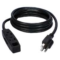 QVS 3-Outlet 3-Prong Power Extension Cord 16AWG with 15 Foot Heavy Duty Cord Black