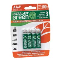 4-Pack Retail Packaging Ultralast ULGHP4AAA AAA Green High-Power Rechargeable Battery 