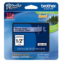 Brother TZe-131 12mm (0.47&quot;) Black on Clear tape for P-Touch 8m (26.2 ft)