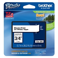 Brother TZe241 18mm (0.7&quot;) Black on White tape for P-Touch 8m (26.2 ft)