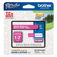 Brother TZeMQP35 12mm (0.47&quot;) White on Berry Pink tape for P-touch 5m (16.4 ft)