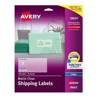 Avery 18663 Easy Peel Clear Shipping Labels for Inkjet Printers 2&quot; x 4&quot; 100 Pack