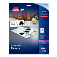 Avery(R) Tickets with Tear-Away Stubs, 1-3/4 x 5-1/2, Matte White, 200  Blank Tickets (16154)