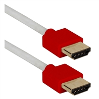QVS HDMI Male to HDMI Male UltraHD 4K Thin High-Speed Cable w/ Ethernet 10 ft. - White w/ Red Connector