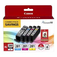 Canon PGI-280XL/CLI-281 Combo Ink Pack with Glossy Photo Paper (50 Sheets, 4&quot;x6&quot;)