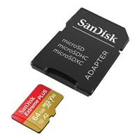 SanDisk 64GB Extreme Plus microSDXC UHS-3/ V30 Flash Memory Card with Adapter