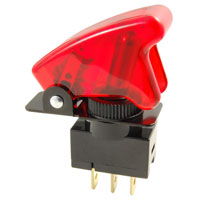 NTE Electronics Switch Illuminated Tip Toggle SPST 20A 12vdc On-none-off Metal Lever Red Tip With Red Safety Cover