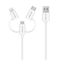 Cirago 3-in-1 Sync and Charge Cable with Lightning, USB-C, Micro USB Connectors 4 ft. - White