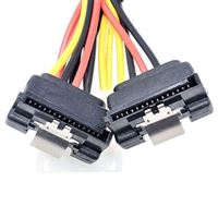 Micro Connectors 4 Pin LP4 power connector (male) to 2x Right-Angle Latching SATA Power (females) 12 in. - Black