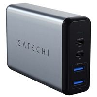 Satechi 75W Dual Type-C Power Deliver Travel Charger w/ 2 Additional USB Type-A Charging Ports - Silver