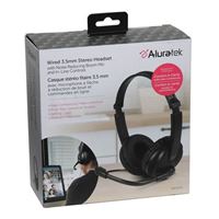 Aluratek Wired 3.5mm Stereo Wired Headset with Noise Reducing Boom Mic and In-Line Controls - Black
