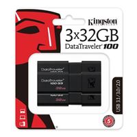 Kingston 32GB DataTraveler 100 G3 SuperSpeed+ USB 3.1 (Gen 1) Flash Drive 3 Pack - Black
