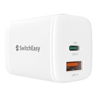SwitchEasy Wall USB Charger Adapter 1 USB-A (QC3.0A) / 1 USB-C (PD20W) Fast Charge White