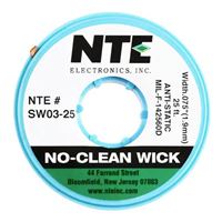 NTE Electronics SW03-25 No-Clean Solder Wick with Anti-Static Bobbin, 3 Green.075&quot; Width, 25' Length