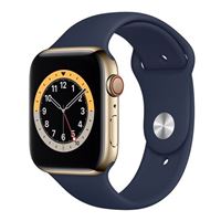 Apple Watch Series 6 GPS/ Cellular 44mm Gold Stainless Steel Smartwatch - Deep Navy Sport Band