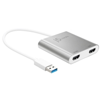 j5create USB 3.1 (Gen 1 Type-A) Male to Dual HDMI Female Multi-Monitor Adapter 7.9 in. - Silver