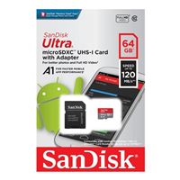 SanDisk 64GB Ultra microSDHC Class 10 / UHS-1/ A1 Flash Memory Card with Adapter