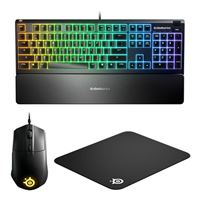 SteelSeries Level Up Gaming Bundle Apex 3 Keyboard, Rival 3 Wireless Mouse, and QcK Mousepad - Black