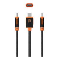 j5create USB-C to USB-C Sync & Charge Cable with a Braided Polyester Cover for High Durability 6 ft. - Black/ Orange