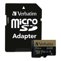Verbatim 64GB Pro Plus 600X MicroSDHC Class 10 / UHS-1 Flash Memory...