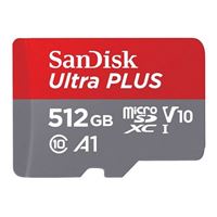 SanDisk 512GB Ultra PLUS MicroSDXC Class 10 / U1 / UHS-1 /  V10 Flash Memory Card with Adapter