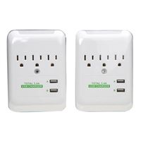 Inland 3 Outlet Wall Tap 540J Surge Protector with 2 USB 2pk - White