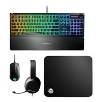 SteelSeries Ultimate Gaming Bundle Arctis 1 Wired Headset, Apex 3 Keyboard, Rival 3 Wired Mouse, and QcK Mousepad - Black