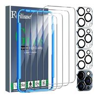  Ferilinso 4 Pack iPhone 15 Pro Tempered Glass Screen Protector with Camera Lens Protector
