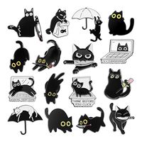  Black Cat Enamel Pin - Anime Animals Cute Kawaii Creative Lovely Metal Kitten Brooches for Backpack Hat Jackets Bag Clothes Accessories