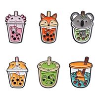  Animal Pearl Milk Tea Pins Set - 6Pcs, Crab Fox Sloth, Corgi, Frog, Capybara, Brooch Badges for Clothing Bags Jackets, DIY Crafts Brooches Accessories