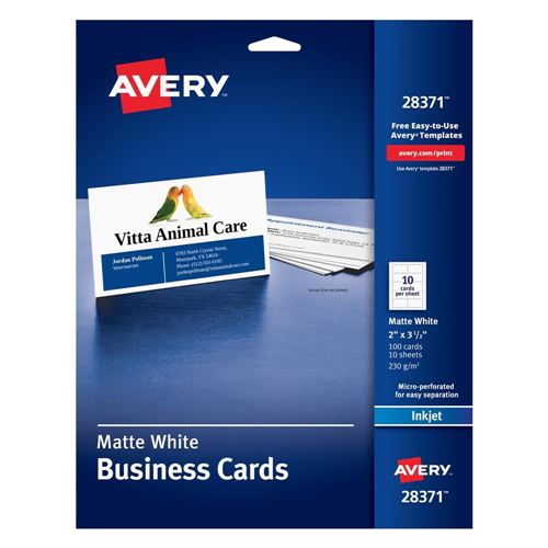 Avery 28371 Business Cards; Feed Technology; 3 1/2"; Inkjet; 100 Cards Micro Center