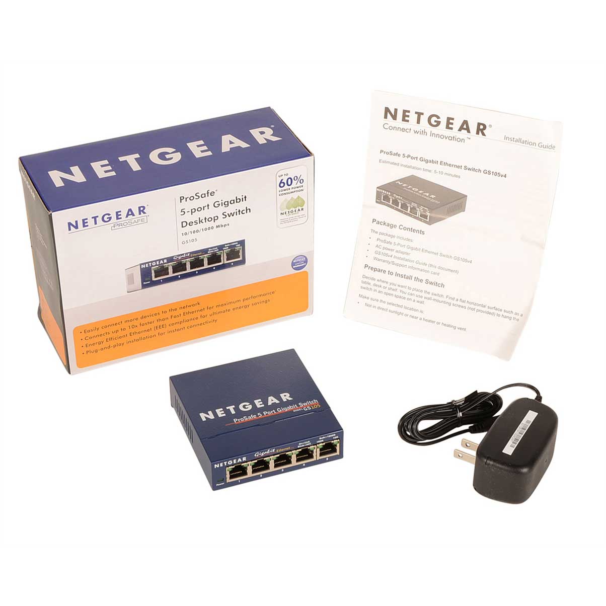 NETGEAR GS105NA 5-Port Gigabit Ethernet Unmanaged Switch; Desktop ...