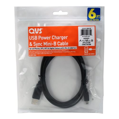 QVS USB 2.0 (Type-A) Male to USB Mini-B 5 Pin Male Cable 15 ft. - Black - Micro  Center