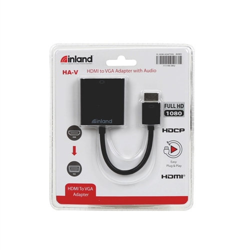 Inland HDMI Male to VGA Female Adapter w/ Audio Support - Black