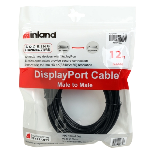 Inland DisplayPort 1.4 Male to DisplayPort 1.4 Male 8K Cable 10 ft. - Black  - Micro Center