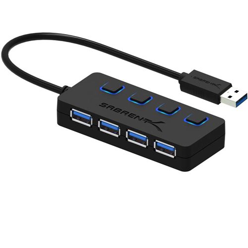 Sabrent USB 3.0 4 Port Hub w/ Power Adapter - Black - Micro Center