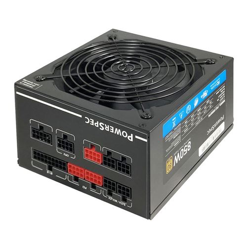 PowerSpec Fuente de alimentación de 850 W totalmente modular 80 Plus Gold  SLI/Crossfire Ready ATX fuentes de alimentación para PC con ventilador de