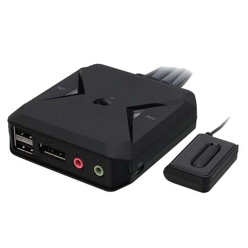 Monoprice 2-Port USB DisplayPort Cable KVM Switch with Remote Port Selector  