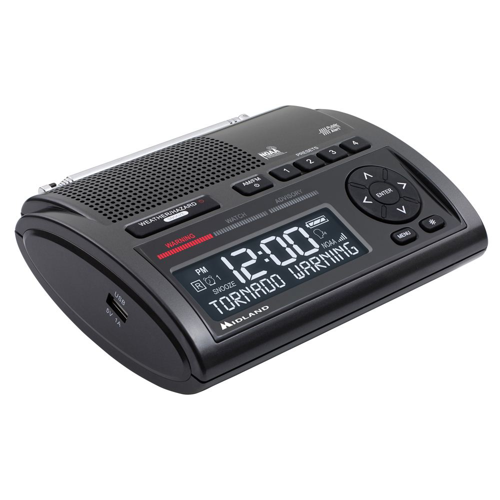 Midland WR400 Deluxe Weather Alert Radio w/ AMFM Clock Radio Dual